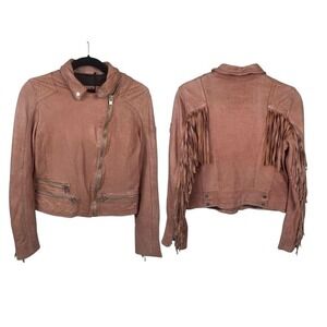 Mauritius Pink Fringe Lamb Leather‎ Jacket Womens Size 6 Western Boho Coat NEW
